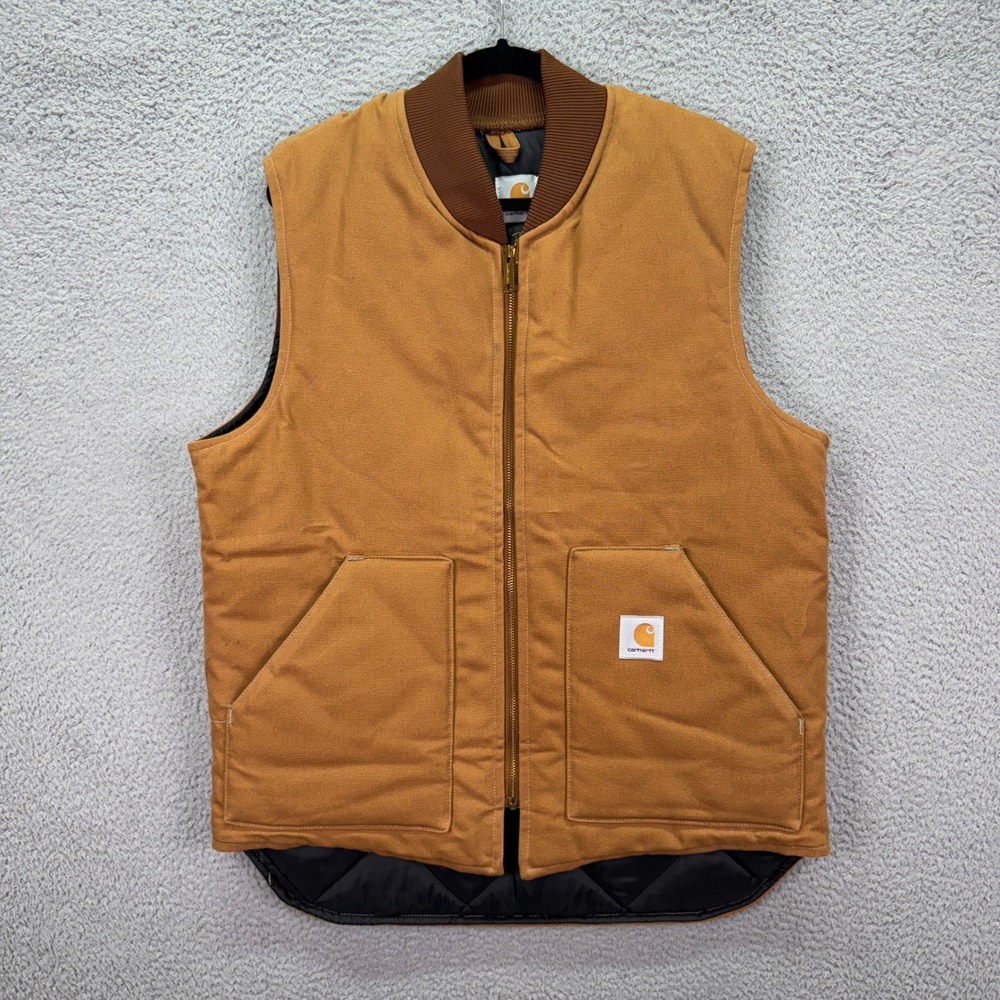 VTG Carhartt Vest Mens LT Brown VQ196 Duck Quilt Lined Union Made Workwear